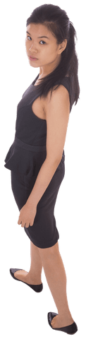 Asian businesswoman in black dress on transparent background