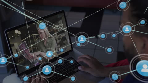 Digital Connections Network Overlaying Laptop