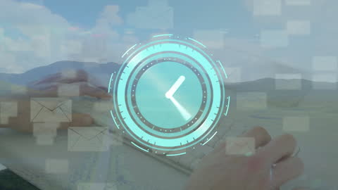 Digital Clock Overlay on Remote Working Background