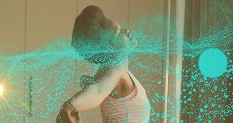 Woman embracing energy waves in calming atmosphere