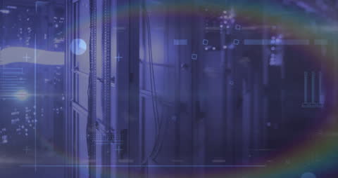 Digital Data Flow Animation Over Server Racks