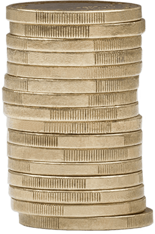 Transparent stack of silver coins isolated for financial concepts
