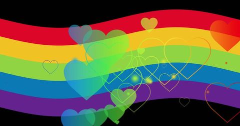 Colorful Rainbow Hearts on LGBTQ Pride Flag Background