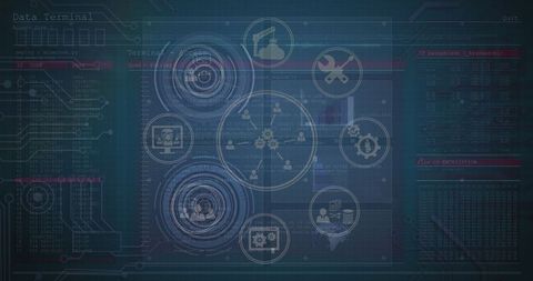 Futuristic tech interface with digital hud and data connections