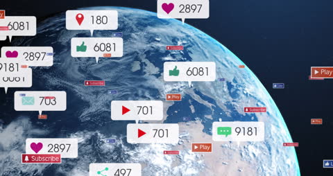 Social Media Notifications Overlaying Global View of Earth