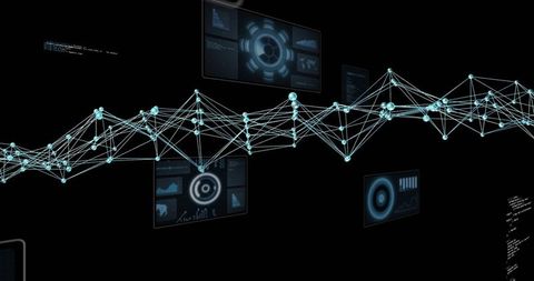 Futuristic Network Mesh with Digital Interface Overlays