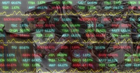 Stock Market Data Overlaid on Junkyard Scrap Background