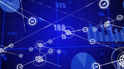 Digital Network Connections with Statistical Charts on Blue Background