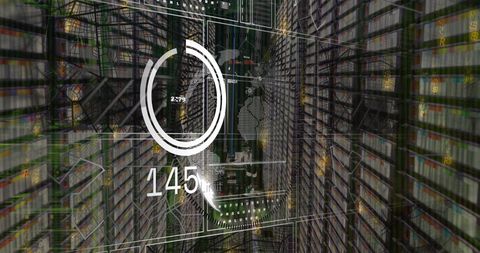 Digital data processing in modern server room with global interface