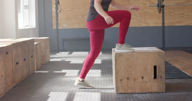 Woman Performing Box Step-Up Exercise in Gym - Download Free Stock Images Pikwizard.com