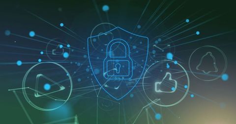 Digital cybersecurity concept with padlock and network icons