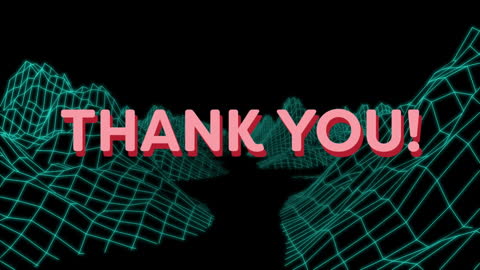 Retro Futuristic Thank You on Geometric Digital Landscape