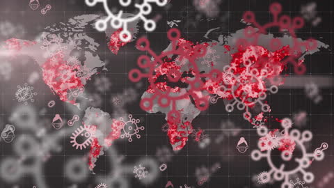 World Map Overlay with Animated Virus Cells