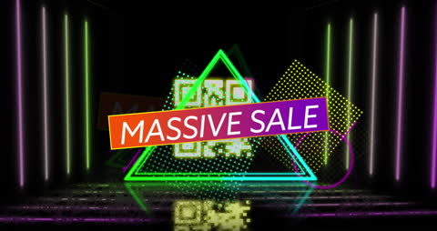 Neon Glowing QR Code with Massive Sale Banner Animation