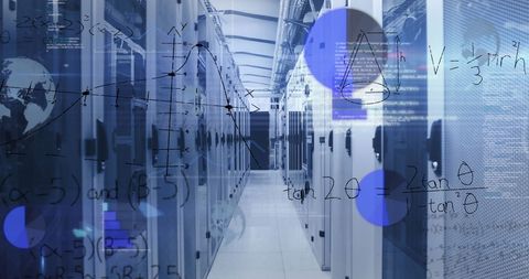 Server Room with Data Processing and Mathematical Formulas - Download Free Stock Images Pikwizard.com