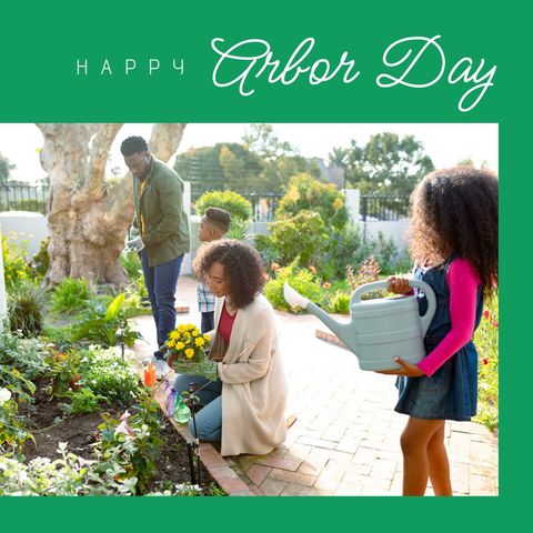 family celebrating arbor day with gardening activities - Download Free Stock Templates Pikwizard.com
