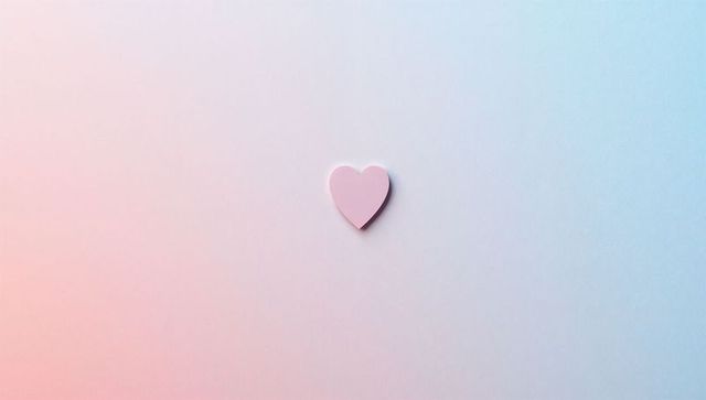Minimal pink heart on pastel gradient duotone background with soft shadow romantic flatlay