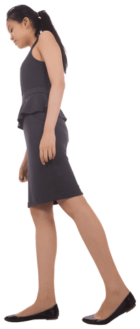 Asian Businesswoman Looking Down on Transparent Background