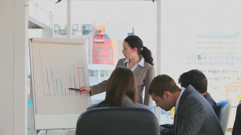 Professional Businesswoman Presenting Data Analysis to Team