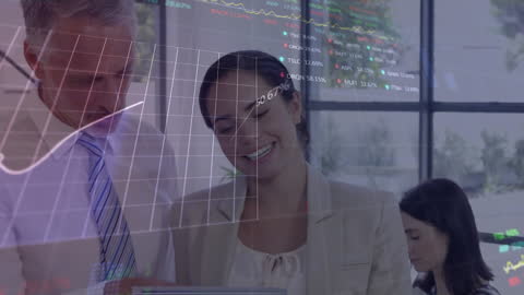 Diverse Professionals Analyzing Financial Data with Tablet in Office