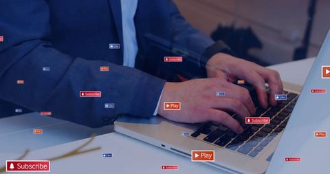 businessman engaging with social media icons on laptop - Download Free Stock Images Pikwizard.com