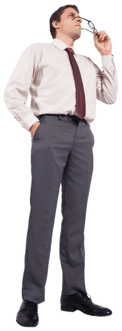 Transparent Young Businessman Thinking With Glasses