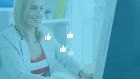 Woman Engaging with Social Media Icons on Computer