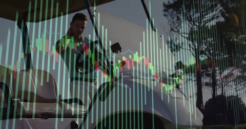 Businessman Analyzing Market Trends on Golf Course Journey