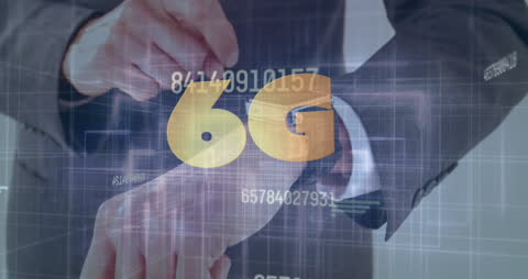 6G Concept with Businessman Tapping Digital Watch Interface