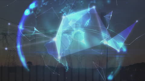 Digital Globe and Energy Grid at Sunset