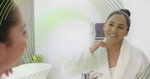Woman in early morning bathrobe ritual with serenity atmosphere