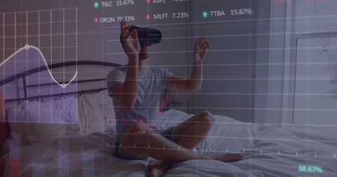 Man Using VR Headset to Analyze Financial Data