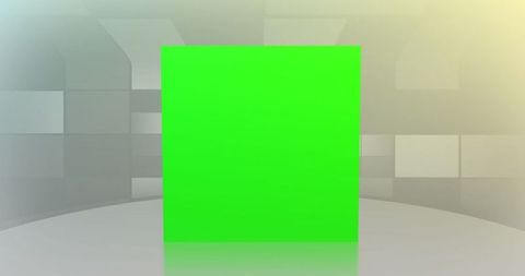 Bright green square panel in modern minimalist studio