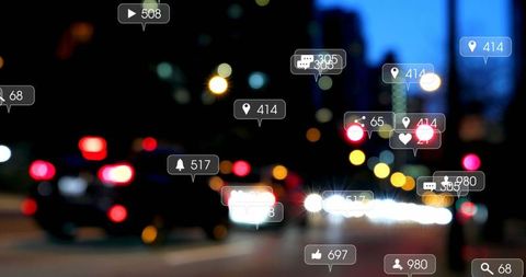 Blurred City Lights with Social Media Icons and Engagements - Download Free Stock Images Pikwizard.com