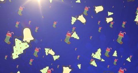 Festive Christmas Icons Over Blue Background