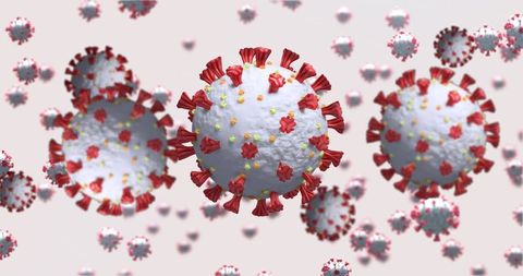 3d representation of spinning coronavirus cells in macro view