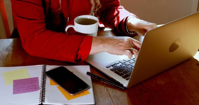 Person Working from Home with Laptop and Coffee - Download Free Stock Images Pikwizard.com