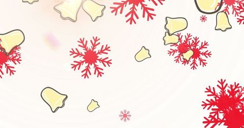 Festive red snowflakes and christmas bells on pink background