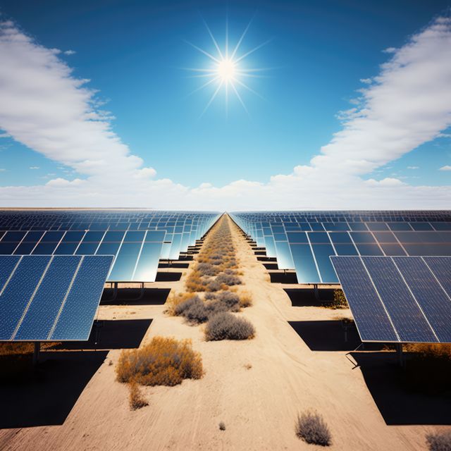 Solar panels with sun shining, created using generative ai technology - Download Free Stock Photos Pikwizard.com