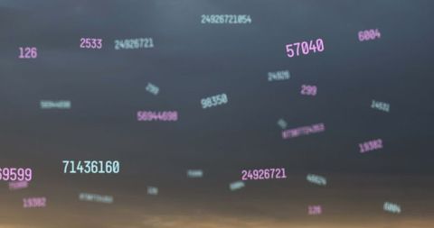 Floating Digital Numbers in Twilight Sky Abstract Art