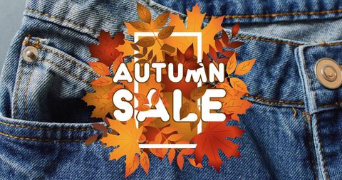 Autumn Sale Promotion Over Denim Textile Background