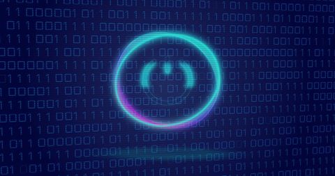 Neon Power Symbol Over Binary Code Background - Download Free Stock Images Pikwizard.com