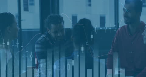 Creative Colleagues Collaborating with Data Animation Overlay