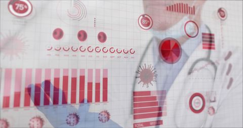 Doctor Analyzing COVID-19 Data with Holographic Charts