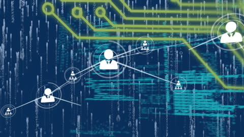 Digital Network of Connections and Data Processing Animation