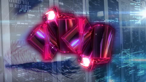 Futuristic Digital Network with Ruby Red Diamonds and Technology