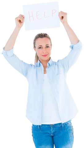 transparent blond woman holding help sign up - Download Free Stock Videos Pikwizard.com