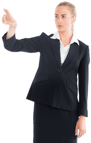 Transparent businesswoman pointing to virtual interface