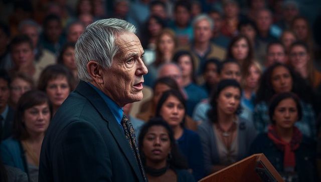 Senior leader delivering engaging speech to diverse audience