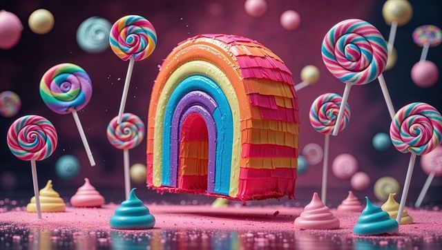 Vibrant Rainbow Candy Scene with Whimsical Lollipops